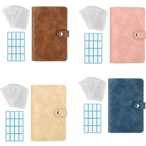 6-Ring Notebook Binder PU Leather Loose Leaf Notebook Binder Cover with Clear Plastic A6 Binder Envelopes Pouches