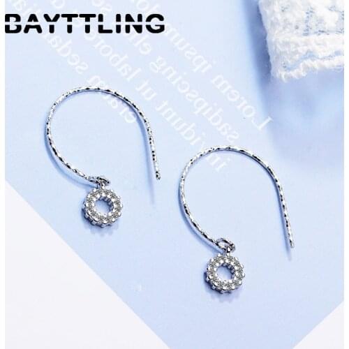 BAYTTLING 925 Sterling Silver 28MM Shiny Gold/Silver Round Zircon Drop Earrings For Women Fashion Wedding Gift Jewelry