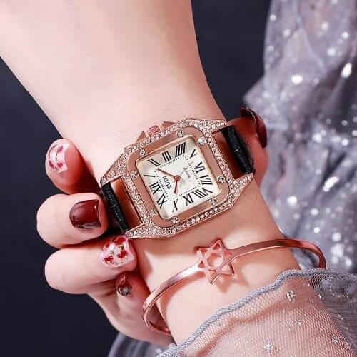 Luxury Leather Strap watches for Women Stylish Ladies Quartz Wrist Watch Rhinestone Female Clock reloj mujer relogio feminino