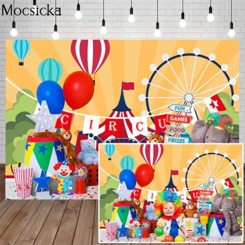 Circus Newborn Baby Portrait Photography Background Cartoon Children Carnival Birthday Cake Table Background Balloons Elephant