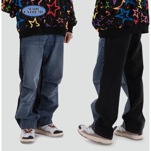 MADEEXTREME Distressed patchwork black jeans streetwear hip hop vintage jeans korean hip hop biker jeans men cargo jeans Z73