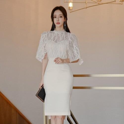 2020 Cloak Sleeve Elegant Women Dress Summer Patchwork Lace Dresses Office Lady Bodycon Vintage Sexy Party Pencil Dress Vestidos