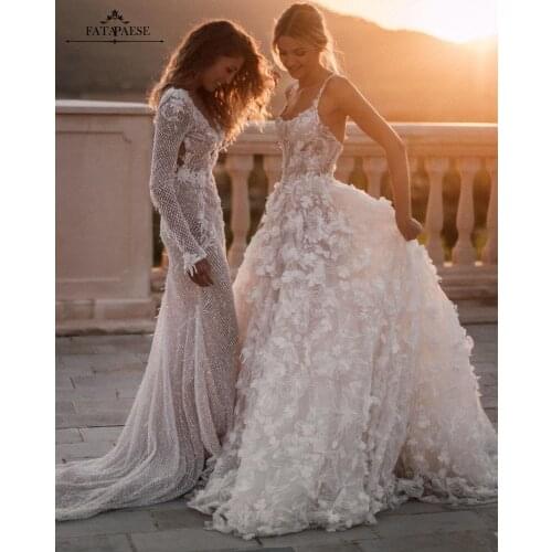 FATAPAESE Gorgeous Wedding Dress Floor Length A-Line Sweet Heart Bridal Feather Lace Applique Flowers Gowns Evening Party