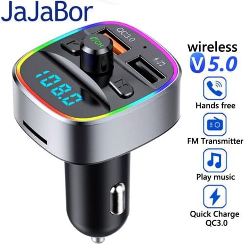 JaJaBor FM Transmitter QC3.0 USB Car Charger TF Card U Disk Playback Bluetooth-compatible Car Kit Handsfree Car Accessories