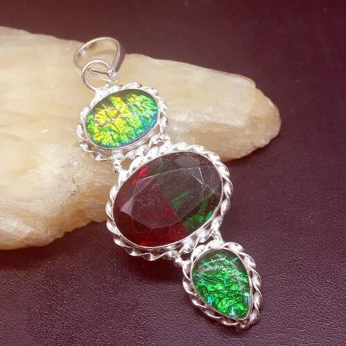 Gemstonefactory Jewelry Big Promotion 925 Silver Fantasy Hot Sale Dichroic Glass Women Ladies Gifts Necklace Pendant 1351