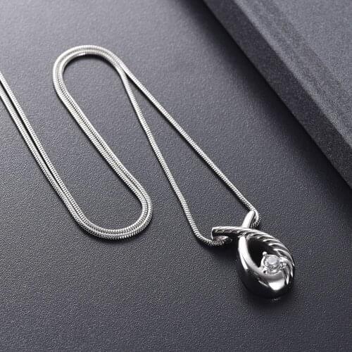 IJD11529 Stainless Steel Inlay Crystal Ribbon Cremation Necklace for Ashes Urn Keepsake Pendant Souvenirs Jewelry
