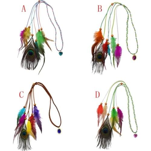 Indian Headdress Wedding Hair Accessories Women Hippie Adjustable Headwear Boho Peacock Feather Hair Band Tribal African Jewelry