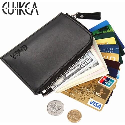 CUIKCA Unisex Women Men Zipper Wallet Semicircular Style Female Slim Leather Wallet Coin Purse ID Credit Card Holders Cases