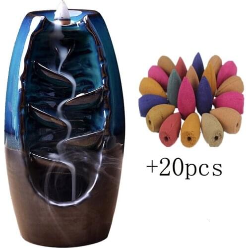 Backflow Incense Burner Waterfall Ceramic Smoke Mountain River Handicraft Incense Censer Holder Home Decor Houder With 20 Cones