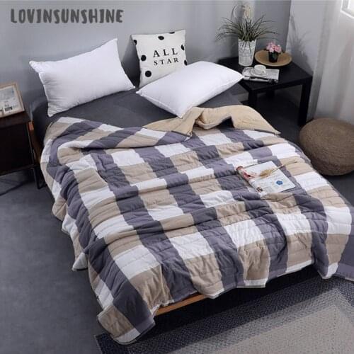 LOVINSUNSHINE Air Conditioning Quilt Bedspread Soft Cotton Throw Blanket Summer Simple Stripe Plaid Comforter Bed Cover AB#203