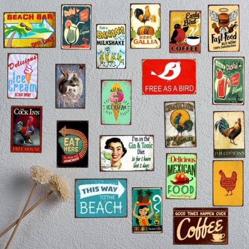 Beach Cock Metal Sign Iron Tin Painting Wall Bar Pub Culb Cafe Shop kitchen Home Exquisite Beautiful Art Craft Decor