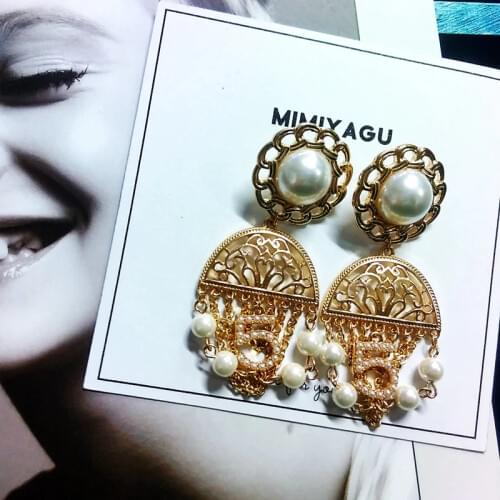 Mimiyagu big pearl earring for women dangle drop earring jewelry bohemia tassel earring