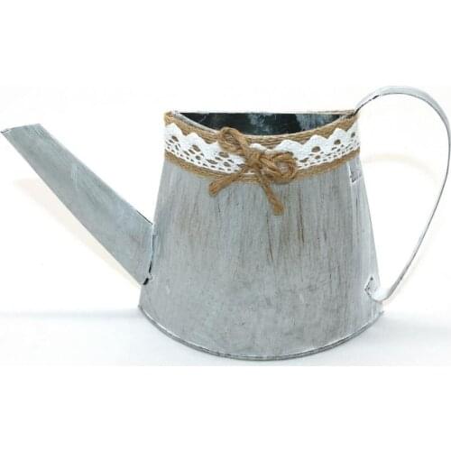 Country Mini Tin Watering Can Planter with Hemp Rope and Lace, Metal Flower Pot Succulent Container Garden Bucket for Home