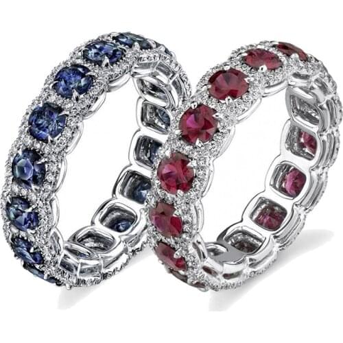 Fashion Red/Blue Rhinestones Crystal Wedding Rings for Woemn Cute AAA Zircon Statement Ring Bridal Engagement Jewelry Gift