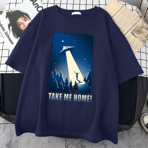 See Alien Spaceship Male T Shirts Casual Outer Space Printing Clothing Cartoon Image Mens T-Shirts Korean Trend Men T Shirts