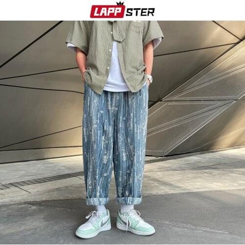 LAPPSTER Men Baggy Low Rise Harajuku Jeans Pants 2021 Mens Y2k Wide Leg Denim Trouser Man Causal Japanese Streetwear Jean Jogger