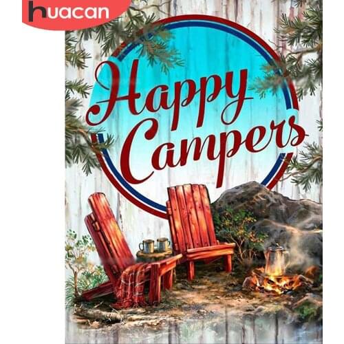 HUACAN Full Square/round Diamond Painting Kit Chair Scenery Mosaic Bonfire Embroidery Cross Stitch Wall Decor