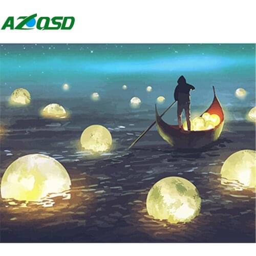 AZQSD Oil Painting By Numbers Moon River DIY Canvas Painting Kits Wall Art Painting By Numbers Landscape Living Room Home Decor