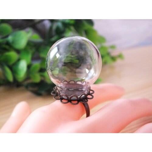 10sets 25x15mm glass globe & bronze plated ring flower finding set glass global set glass vial glass cover jewelry findings