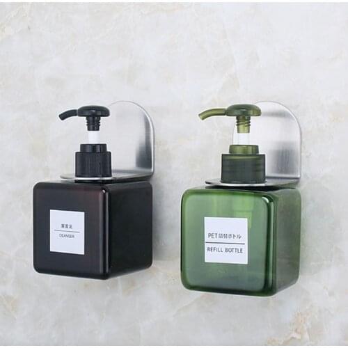 Stainless Steel Wall Mount Soap Shower Gel Dispenser Bottle Holder Hook Hanging Hanger Rack Bathroom Kitchen Organizer No Drill