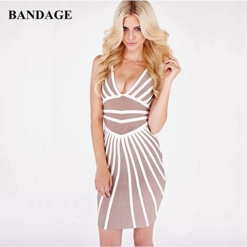 New Arrival Women Bandage Dress Rayon Sexy Patchwork Bodycon Vestidos Deep V Neck Mini Dresses Celebrity Party Club Clothes
