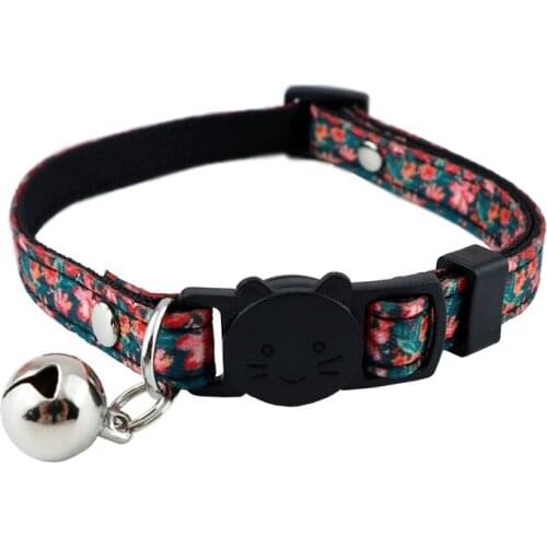New Flower Printed Pet Cat Collar with Bell Adjustable Buckle Cloth Decorate Cat Small Dog Kitten Accessories Pet Products Gatos