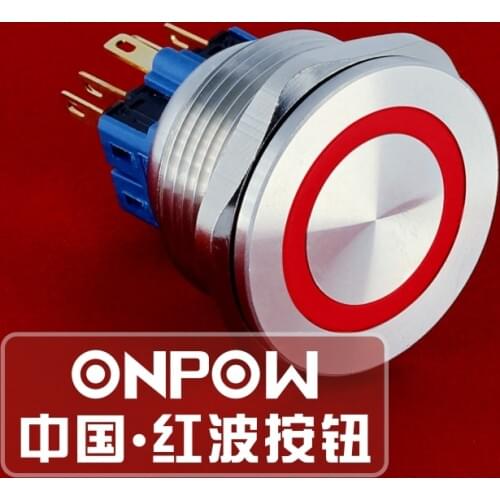 ONPOW 28mm 3V,6V,12V,220V Ring LED Stainless steel 1NO1NC Momentary Metal Push Button switch (GQ28PF-11E/R/12V/S) CE, ROHS