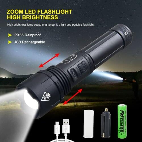Outdoor tactical flashlight USB rechargeable zoomable hunting Torch 5-speed LED strong light waterproof flashlights+Charger
