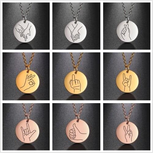 Skyrim Hand Gestures Necklace for Women Girls Stainless Steel Rose Gold Color Chain Necklaces Friendship Lover Jewelry Wholesale