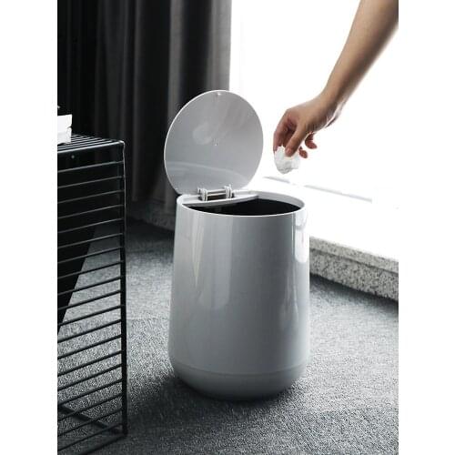 Plastic Household Trash Can Bathroom Paper Basket Trash Can With Lid Kitchen Self Sealing Cubo Basura Small Trash Can EB5TC