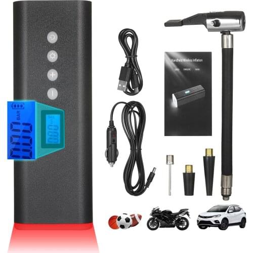 Portable Tire Inflator Air Compressor Hand Held Tire Pump 150PSI 2000mAh LCD Display with LED Light 4 Nozzles For Car Bicycle
