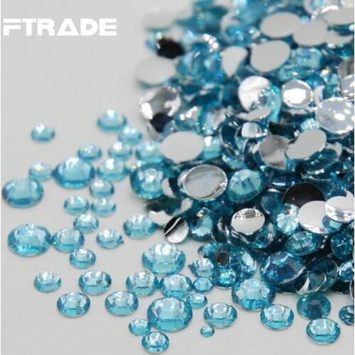 Sale! Mixed Sizes Non Hotfix Rhinestone Aquamarine Color 3D Nail Art DIY Decorations Flatback Rhinestones