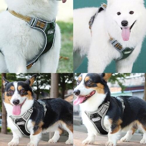Pet Dog Harness Adjustable No-Pull Reflective Nylon Dog Leash Chest Strap Vest Padded Polyester Mesh Harness for 2021