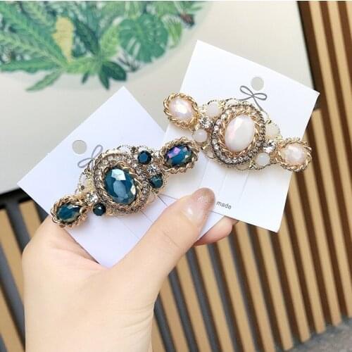 Retro Pearl Rhinestone Hair Barrette Hair Clip Hairpin Girls Shining Crystal Hair Accessories Women Headdress Wholesale