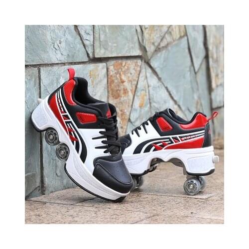 Unisex Roller Skates with 4 Wheels Skateboarding Shoe Deformation Heelys Parkour Sneakers For Kids Rounds Children Of Running