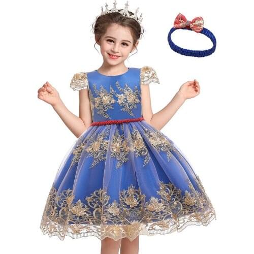 Summer Baby Girls Clothes Toddler Girl Dress 1st Year Birthday Patry Evening Birthday Dress Kids Princess Dress Blue 12 3 Years