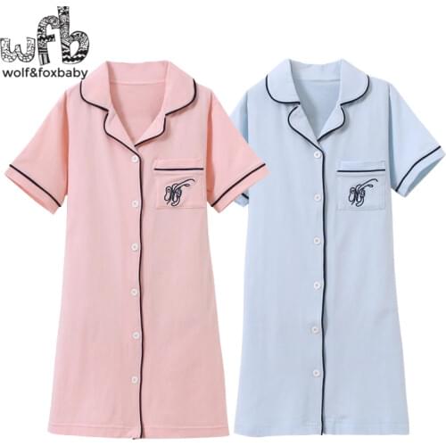 Retail 4-14 years short-sleeves cotton childrens home nightwear girl boys robes autumn fall summer Spring classic style