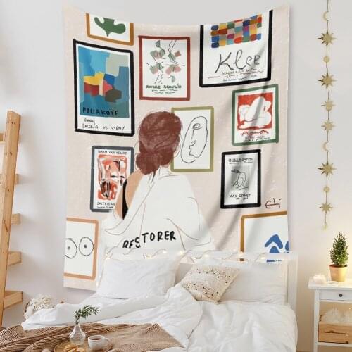 Hand-Painted Cute Girl Tapestry Wall Hanging Small Fresh Nordic Home Decor Background Cloth Sofa Bedside Painting Thin Blanket