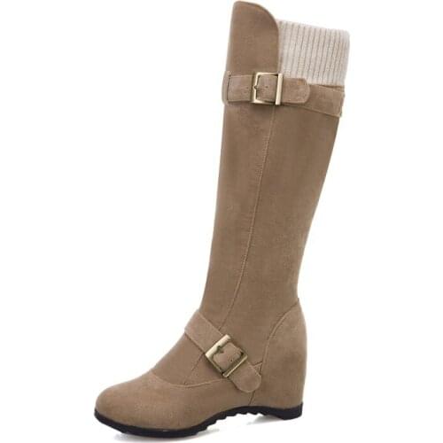 Big Size boots women woman winter boots women women shoes bot Side zipper for knitted belt buckle