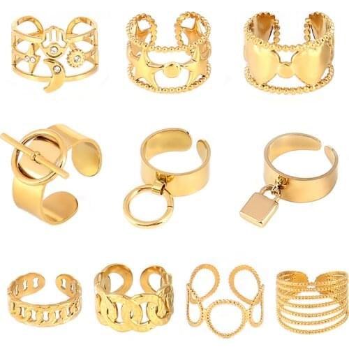 Punk Women Ring Stainless Steel Ring Open Rings For Women Geometry Ring Ring Women Chain Rings Lock Pendant Ring Jewelry Gifts