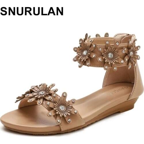 SNURULANRhinestone shoes women sandals wedge summer fashion big size 42 roman ladies sandles party gladiator elegant female sand