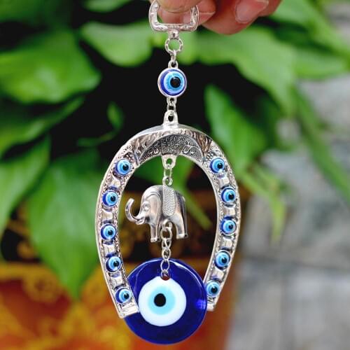 Turkish Blue Evil Eye Horseshoe Elephant Wall Hanging Pendant Pendulum Amulet Lucky Charm Blessing Protection Decor