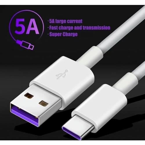 5A USB Type C Cable For Samsung S20 S9 S8 Xiaomi Huawei P30 Pro Fast Charge Mobile Phone Charging Wire White Cable TYPE-C CABLE