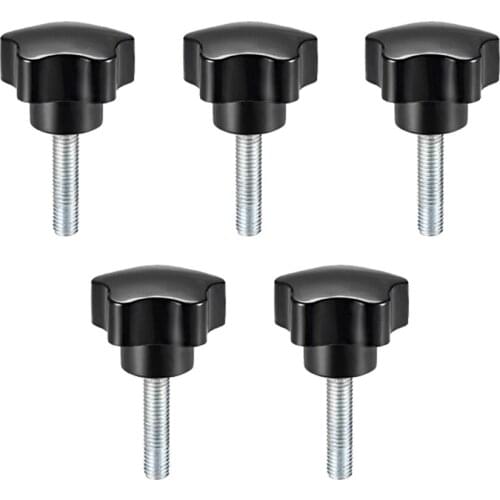 Uxcell 5 Pcs Star Knobs Grips M6/M8/M10 10/15/20/25/30/35/40/50mm Male Thread Steel Zinc Stud Replacement Black PP