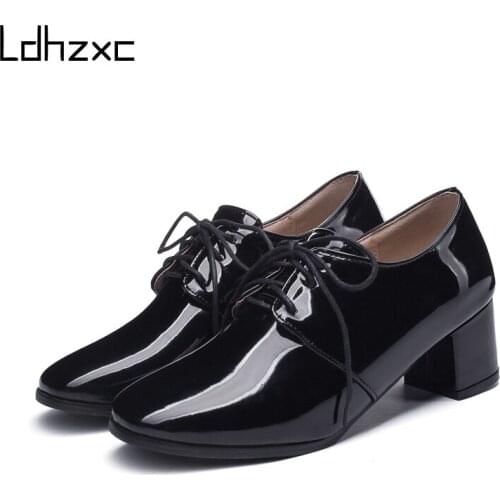 LDHZXC Top Quality Print Pu Single Shoes Woman 2021 New Basic Lace Up Round Toe Women Pumps Party Office Casual Shoes