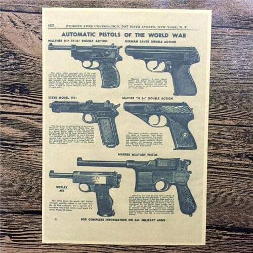 XQ-150 New arrival wall sticke "AUTOMATIC PISTOLS" Kraft paper vintage poster wall pictures for living room home decor 42x30 cm