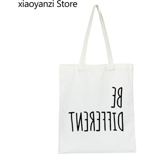Be Different Funny Quote Shoulder Canvas Bag Fashion Hipster Slogan Women Casual Handbag Quote Eco Reusable Shopping Bags