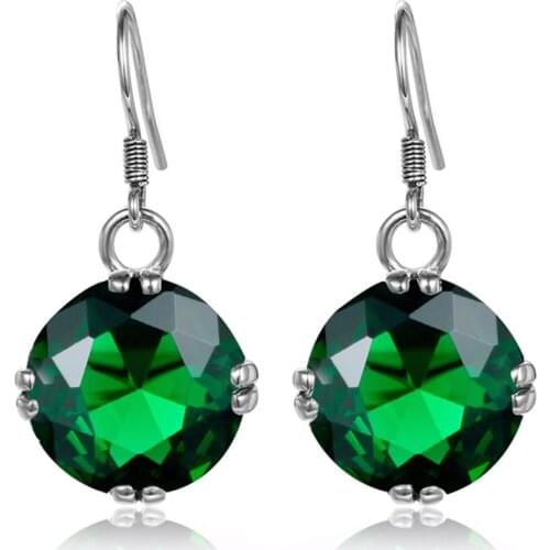 Szjinao Silver Earrings For Women Real 925 Sterling Silver Green Emerald Dangle Earrings Wedding Gift Party Fashion Jewelry New