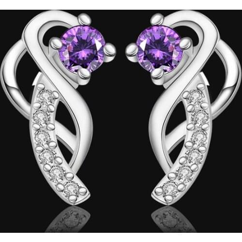 Earrings Silver Plated Earrings Silver Purple Zircon Earrings Womens Trendy Jewelry Wholesale Free Shipping zdwa LE501