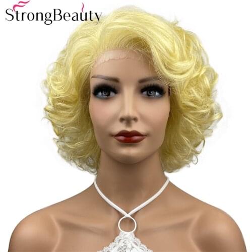 StrongBeauty Womens Curly Wigs Golden Blonde Wig Natural Synthetic Hair Heat Ok